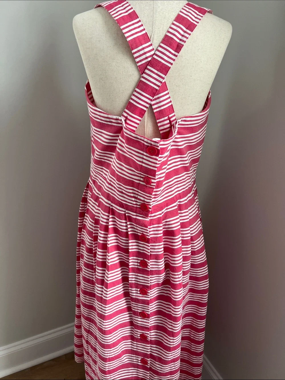 Emily and Fin | Sleeveless Striped Midi Dress Raspberry & White NWOT Size XL